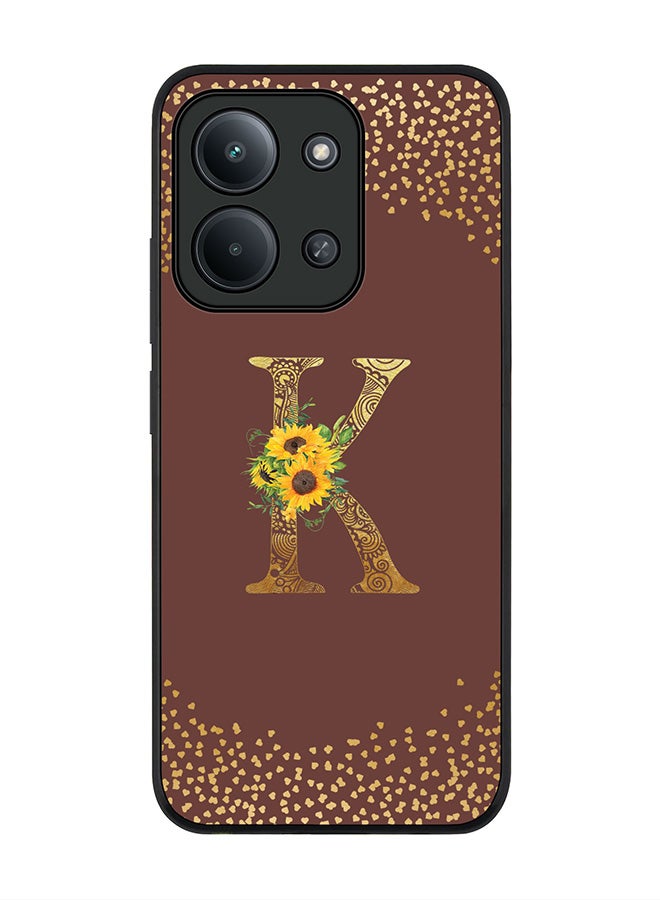 For Xiaomi Redmi 15C 4G Case,Slim fit Camera Protection, Shockproof Thin Phone cover  - Custom Floral Monogram - K  (Brown )